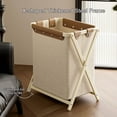 thumbnail image 6 of Laundry Hamper with X-Frame Stand, Linen Fabric Storage Basket, Durable Steel Frame Dirty Clothes Basket, Stylish Organizer for Bedroom, Bathroom, Dorm, Toys and Dolls Storage, 6 of 9