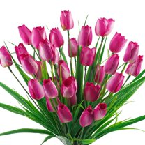 Topboutique Tulips Artificial Flowers Purple Tulips Silk Flowers Faux Tulips Bouquet Faux Plants Flowers Arrangements Fake Flowers for Wedding Bridal Garden Restaurant Decoration,6 Pcs-5 Heads/Pcs