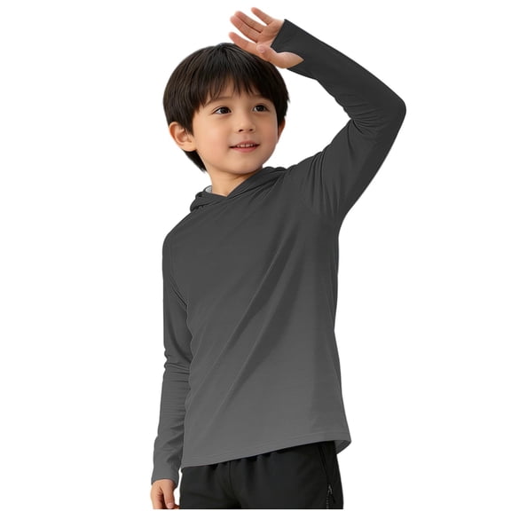 Riecok Kids Rash Guard Shirt Long Sleeve Sun Protection Pullover Breathable Hooded Tops Hiking Outdoor Clothes Black 150