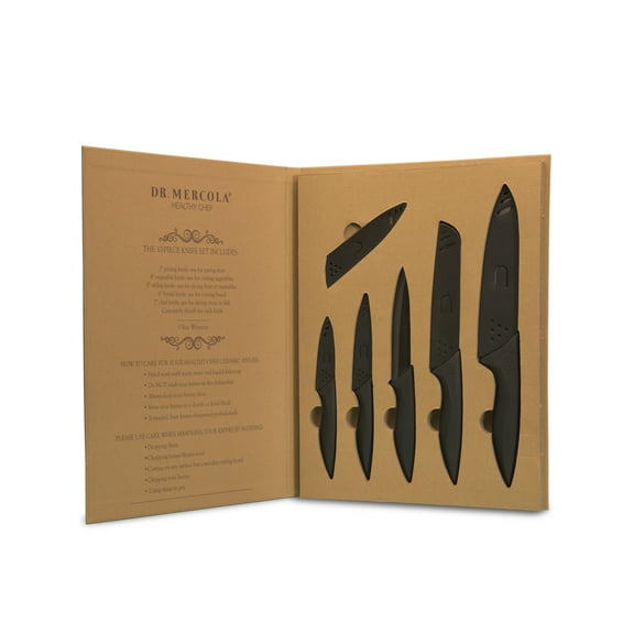 Dr. Mercola Black Ceramic Knife Set, 5 Piece set with Sheath