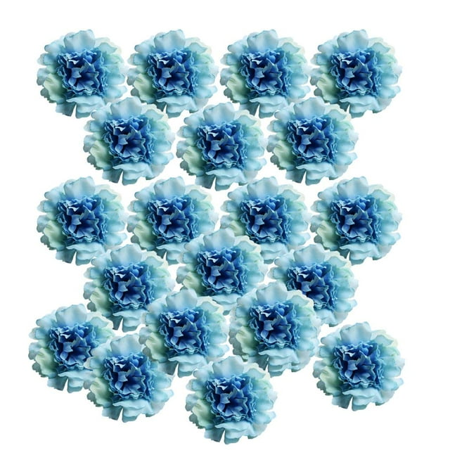 20 cabezas de rosas artificiales de seda, rosas de tela, cabezas de flores decorativas azul