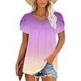 thumbnail image 7 of Charella Tops for Women Trendy Cross V Neck Petal Short Sleeve Pleated Flowy Shirts Casual Gradient Color Basic Tee (M, Purple 1), 7 of 7
