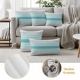 thumbnail image 6 of Turquoise Aqua Stripes Outdoor Waterproof Pillow Covers, Modern Gradient Minimalist Lines Decorative Square Throw Pillowcase Sofa Cushion Sham for Patio/Couch/Chair, 24"x24" 2 Pack, 6 of 8