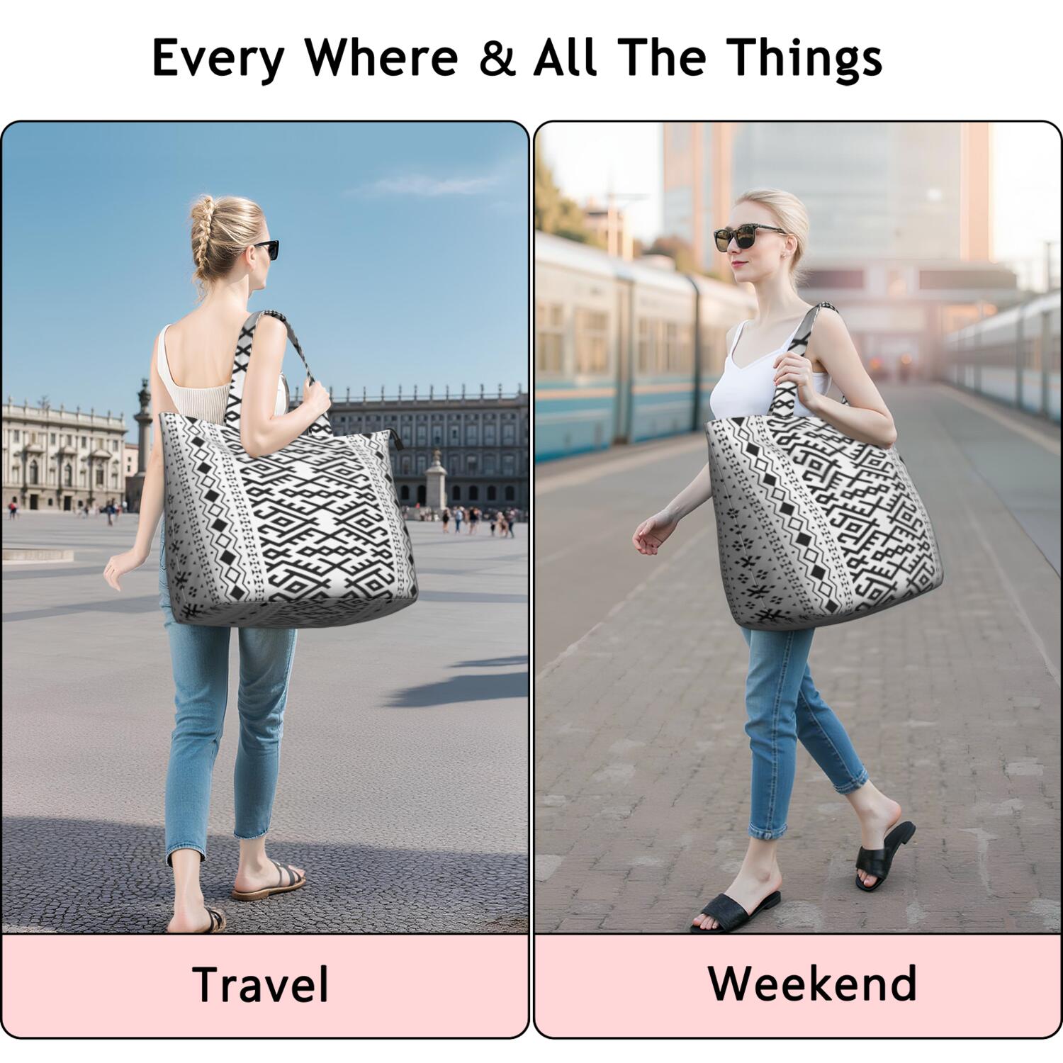 Black Geometric Striped Pattern Travel Tote Bags for Women Carry On,Large Weekender Bags for Women Travel,Multi Functional Duffle Bag for Work,Shopping,Sports