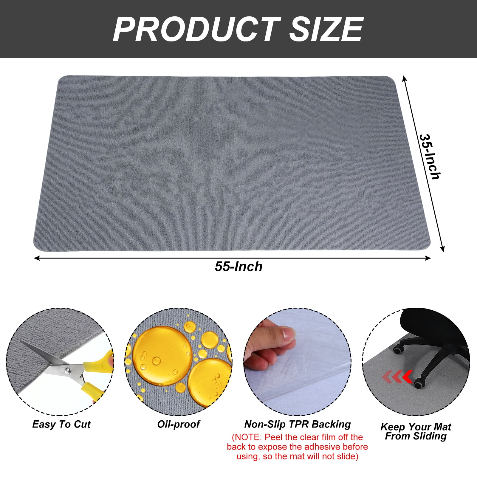 Unique Bargains 55" x 35" Office Chair Mat for Floors Multi-Purpose Desk Mat Gray