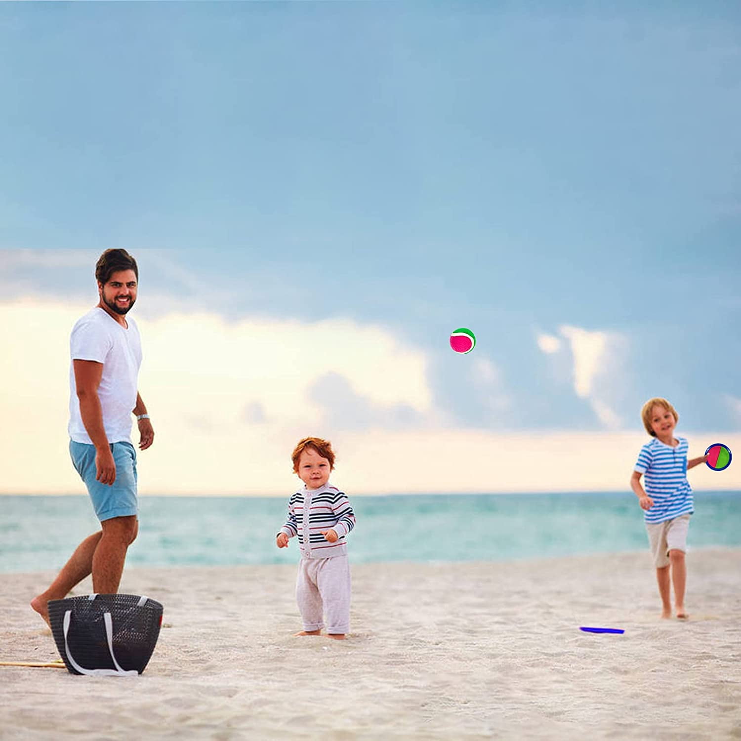 TRIANU Toss and Catch Ball Game, Catch Ball Sport Game, Bag, Outdoor Family Ball Game in Beach, Backyard, Playground, Disc Toss and Catch Paddle Game, Including 6 Paddles, 3 Balls