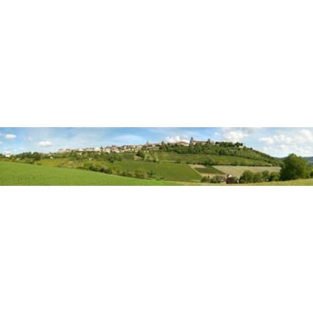 Vineyards with the town on a hill Vezelay Yonne Burgundy France Canvas Art - Panoramic Images (22 x