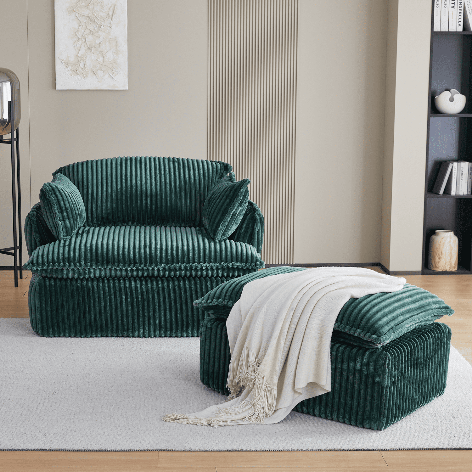 Gewnee Convertible Corduroy Armchair with Ottoman - Modern Compressed for Small Spaces, Living Room
