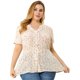 thumbnail image 4 of Women's Plus Size Top Ruffle Placket Button Ditsy Floral Peplum Blouse White 1X, 4 of 7