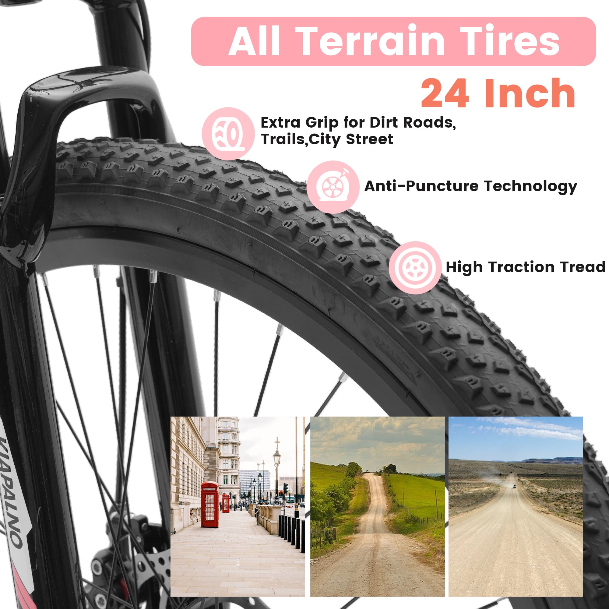 Ecarpat 24 Inch Mountain Bike, Disc Brakes 21 Speeds Women Mens Bike, Steel Frame and Suspension Fork, Adult and Teens Sport Bicycle for Urban Trail Snow Commuter Pink
