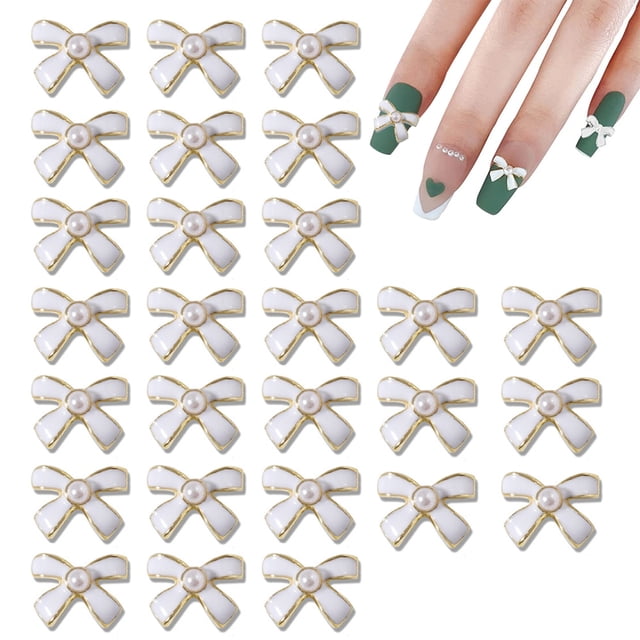 Lazos de dijes de uñas 3D, 30 piezas de gemas de perlas con nudo de lazo, decoraciones de uñas para decoración de uñas, pernos de uñas de aleación de metal para joyería DIY, manualidades con