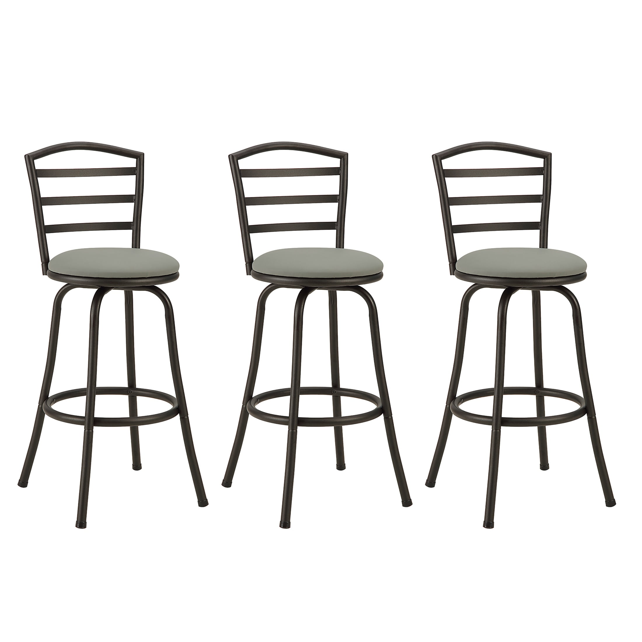 Mainstays 3 Pack Indoor Adjustable  24" or 29" Swivel Adjustable Black Metal Barstool, Dark Gray Seat