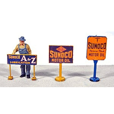 HO Vintage Sunoco Gas Station Curb Signs (3) (D)