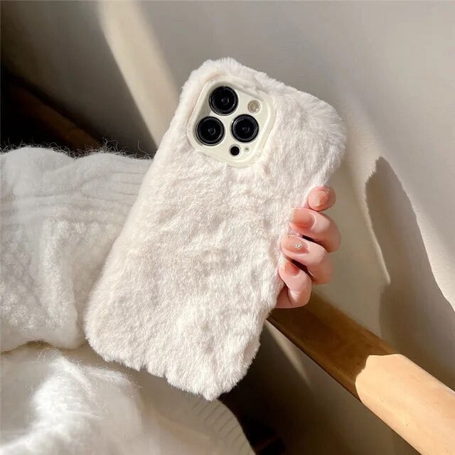 Ottwn Warm Hairy Plush Case For iPhone 14 13 12 11 Pro Max 14 Plus Pro Max Plus Soft Solid Color Shockproof Half-wrapped Cover