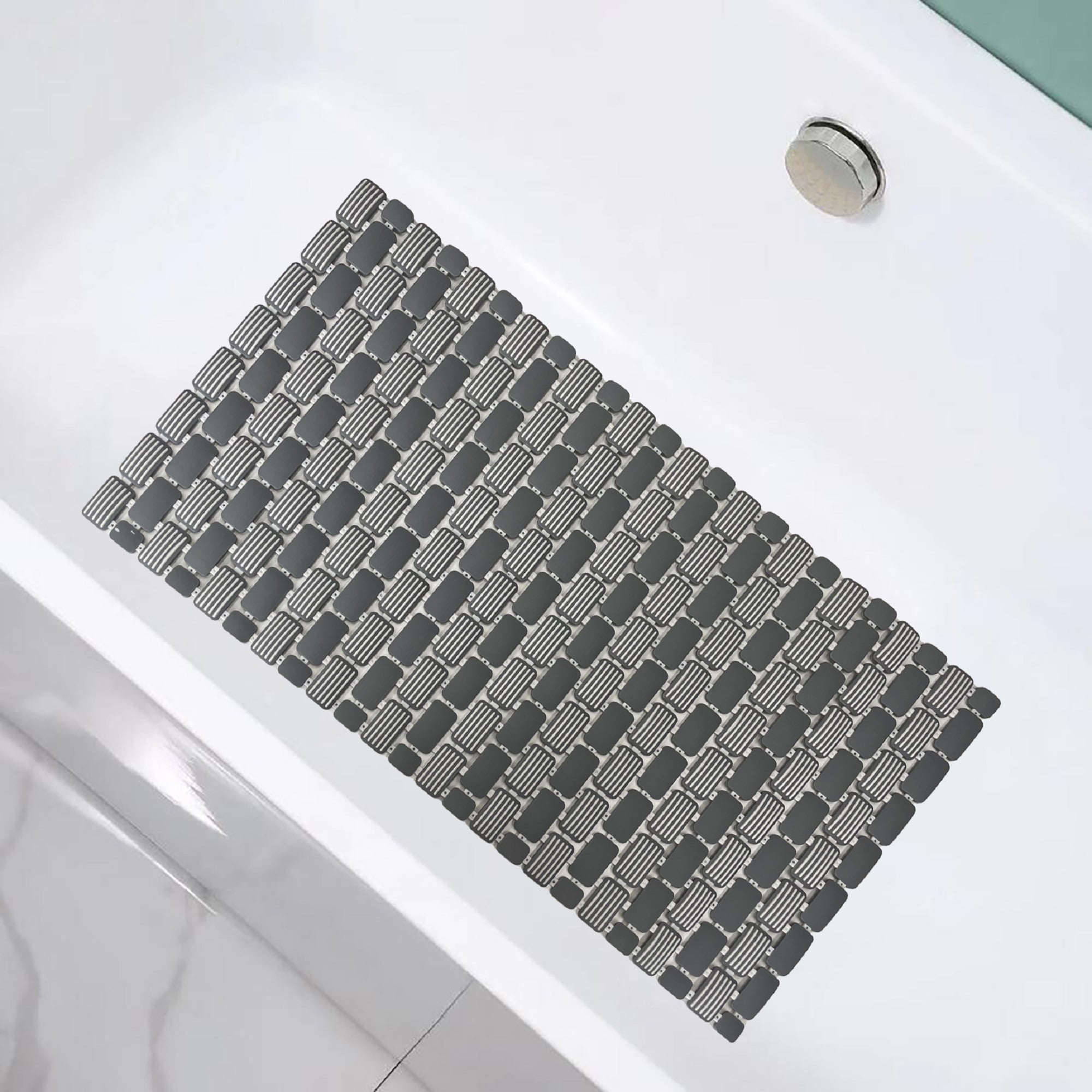 Mainstays 28.34" x 15.35 ", PP+TPE, Non-Slip Tile Bath Mat for Shower with Strong Suction Cups, Grey