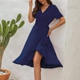 thumbnail image 2 of Women's Summer Midi Dress V Neck Lace Up Short Sleeve Solid Dresses 2023 Tropical Beach Sundress, 2 of 6