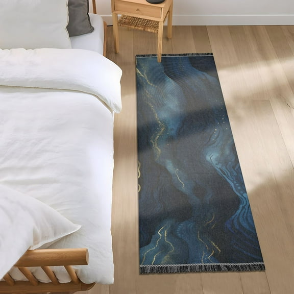 Navy Blue and Gold Marble Runner Area Rug 2x6 Soft Non-Slip Washable Bedside Carpet for Hallway Bedroom Living Room Home Decor