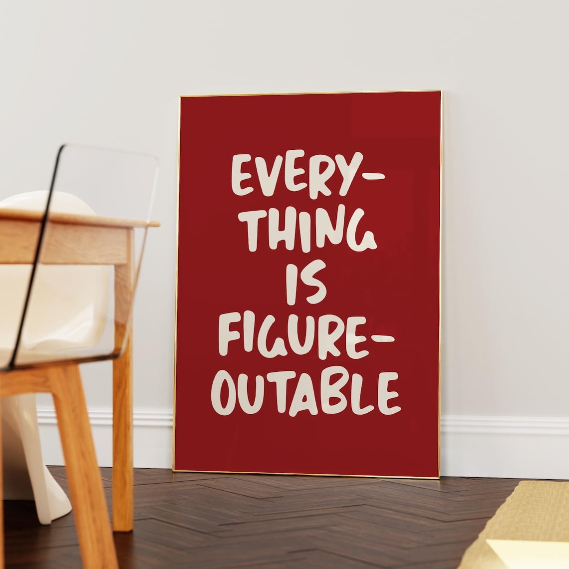 Everything Is Figureoutable Print Uplifting Quote Inspirational Wall Art Cherry Red Office Print Motivational Wall Art Affirmation Poster Wall Art Modern Wall Decor 8x12 UNFRAMED