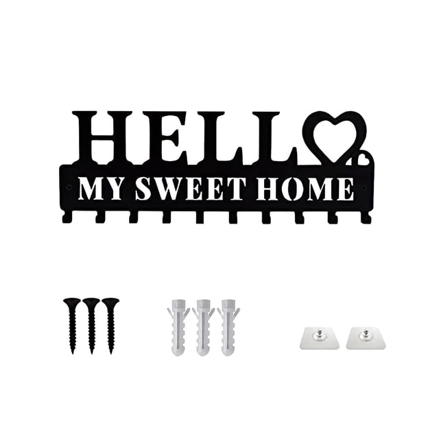 Key Rack for Wall Keys for Wall Black Metal Wall Key Hanger Decorative Key ,Key Rack with Adhesive Wall Screw Key Hangers for Wall