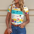 thumbnail image 6 of KLL Women 's Crew Neck Bodysuit Jumpsuits Funny Farm Print Short onesies Stretch T Shirts, 6 of 7