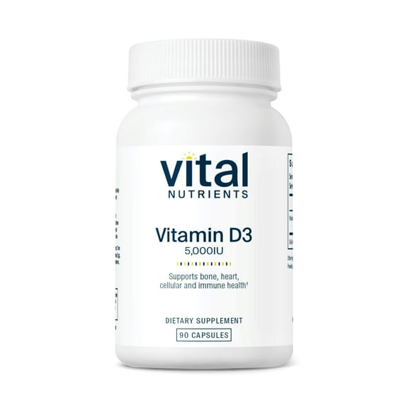 Vital Nutrients - Vitamin D3 - Supports Calcium Absorption and Bone Health - 90 Vegetarian Capsules per Bottle - 5,000 IU
