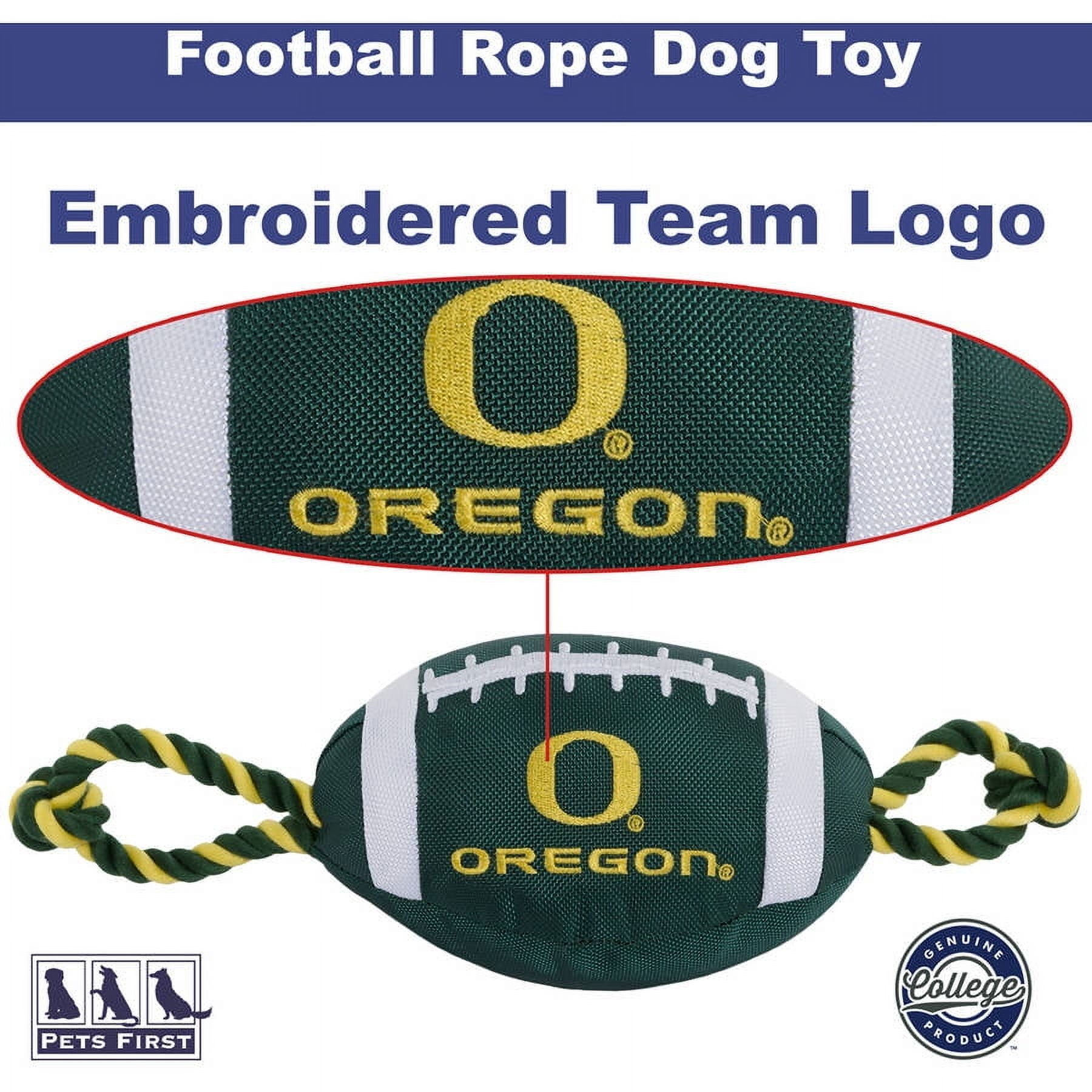 Pets First NCAA Oregon Ducks Strong, Durable, Chewable Football Dog Toy with Inner Squeaker and Side Ropes, Officialy Licensed