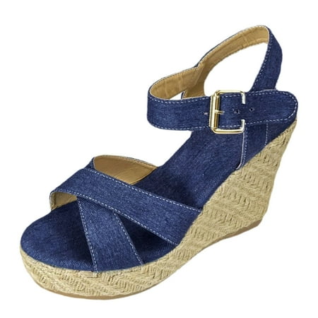

CAICJ98 Sandals Women Women Flat Thong Sandals Summer Casual Ankle T-Strap Elastic Walking Beach Flat Shoes Sandals Blue
