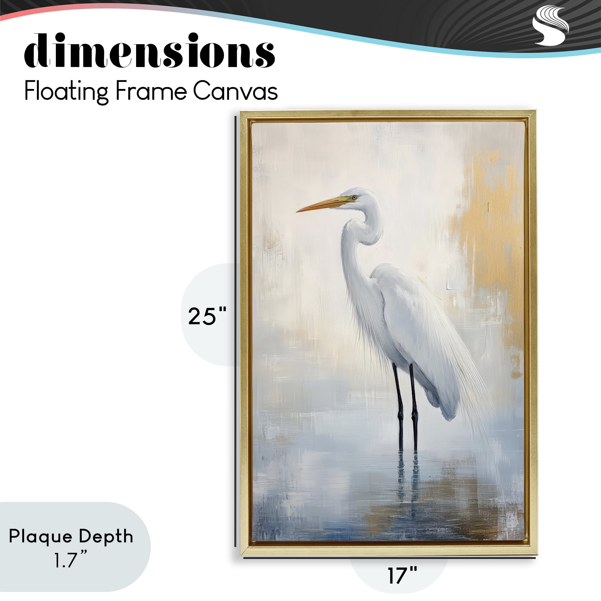 Stupell Industries Distressed Egret with Misty Reflection Gold Framed Floater Canvas Wall Art, design by Petal Prints Design