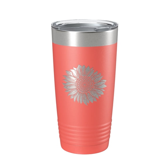 Sunflower Tumbler Sun Flower Travel Mug Gift For Women Insulated Laser Engraved Coffee Cup Birthday Mother's Day 20 oz Coral