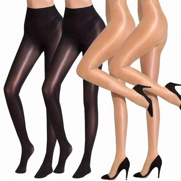4PCS Women's Shiny Sheer Tights Sexy High Waisted Silk Stockings Comfort Stockings Oil Shimmer Nylon Pantyhose