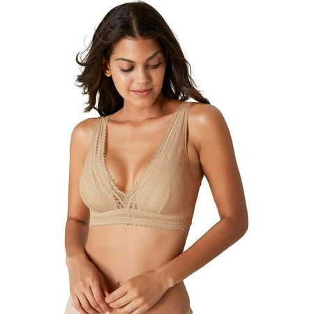 

Nebility Removable Padded Plunge Cutout Bra Wirefree Deep V Bralette Top Lace Bralette for Women (Beige X-Large)