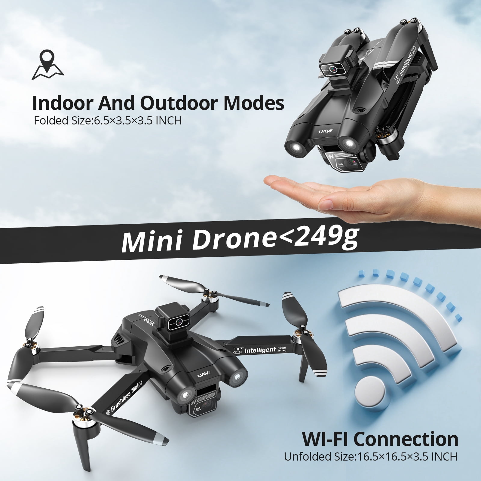 Drones with Camera for Adults 4K, Wefone D75 Foldable GPS Brushless Drone with Obstacle Avoidance, 2 Batteries, Black