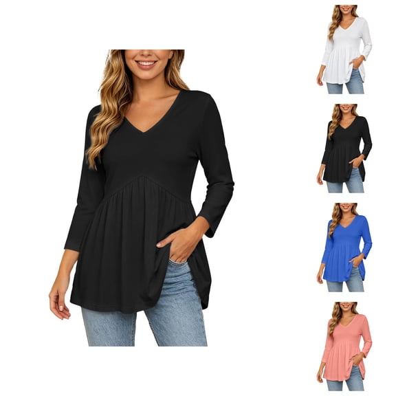 Peplum Tops for Women 3/4 Sleeve V Neck Elegant Flowy Shirts Dressy Casual Blouse Tunic Tops Work Vacation Outfits