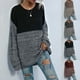 thumbnail image 1 of Tops básicos para mujer,Camisa de punto patchwork para mujer, top informal de manga larga, mezcla de poliéster, corte holgado, cuello redondo, para usar en casa, sopatenor, 1 of 9