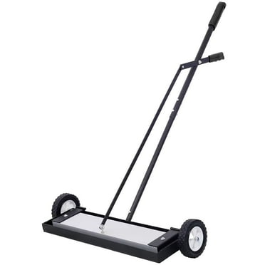 24'' Rolling Magnetic Pick-Up Sweeper, Heavy Duty Push-Type with Release, for Nails Needles Screws Collection,100 Pound Capacity, Black Silver