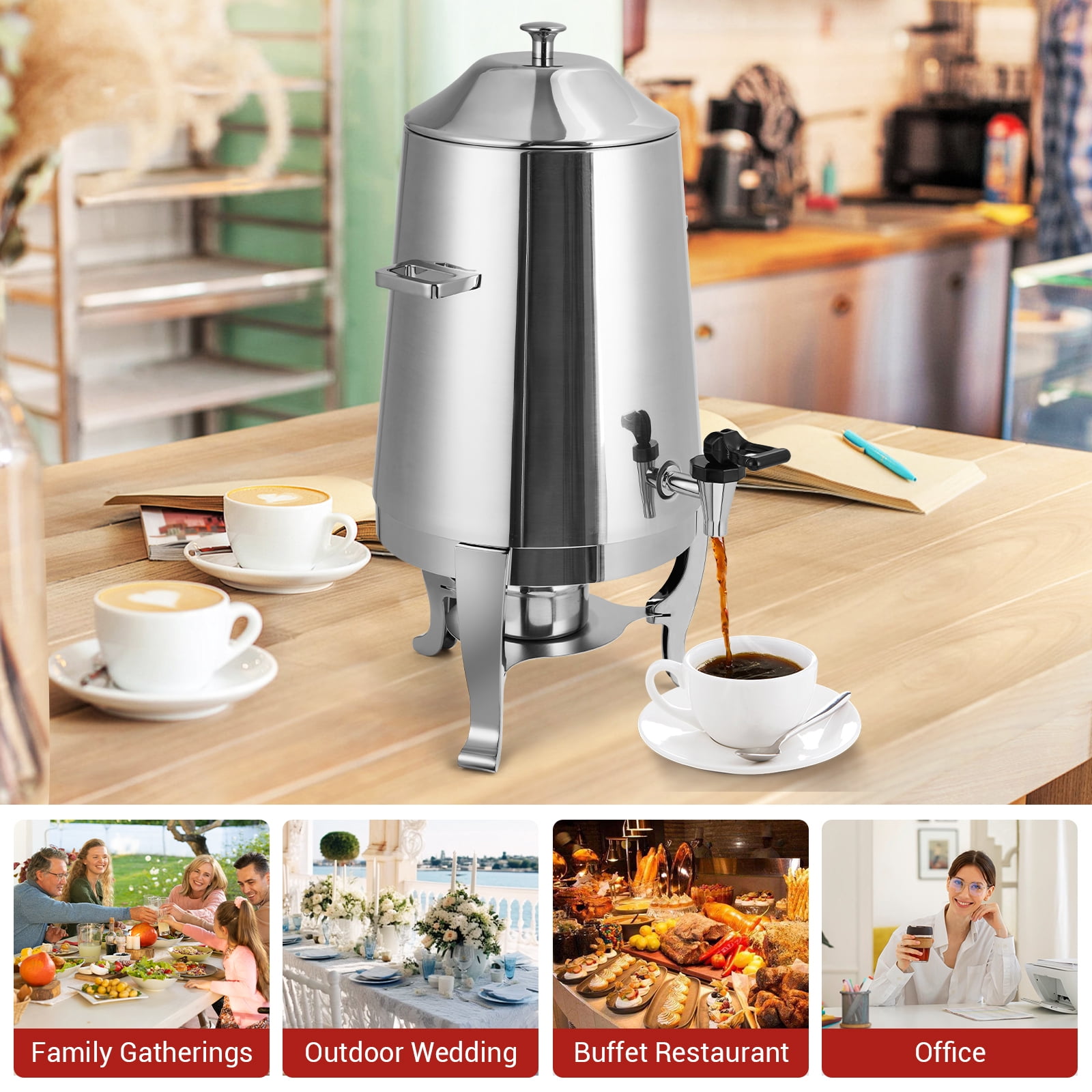 3.4 Gallon Stainless Steel Insulated Beverage Dispenser with Spigot Dual Temperature (Hot & Cold) for Coffee, Tea, Water Commercial-Grade Urn & Party Cooler