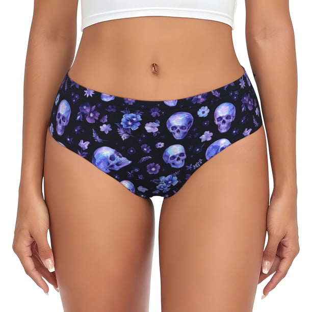 Fotbe Skull flower leaf purple Calzones Estampados para Mujer – Ropa Interior de Algodón, Cómoda, Suave y Elástica-Small