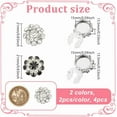 thumbnail image 2 of 4 Pcs 2 Colors Button Covers for Women 21mm Clip on Flower Rhinestone Buttons Cover Jewelry Detachable Shirt Button Clips for Dress Suit Tux Shirt Accessories Jet Silver, 2 of 9