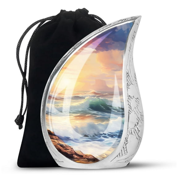 Ocean Waves Sunset, Cremation Urn for Human Ashes, Large Urns for Human Ashes Adult Male, Burial Urns for Adult Human Ashes, Funeral Urn, Decorative Urn, Ash Holders for Human Ashes, 10 Inch
