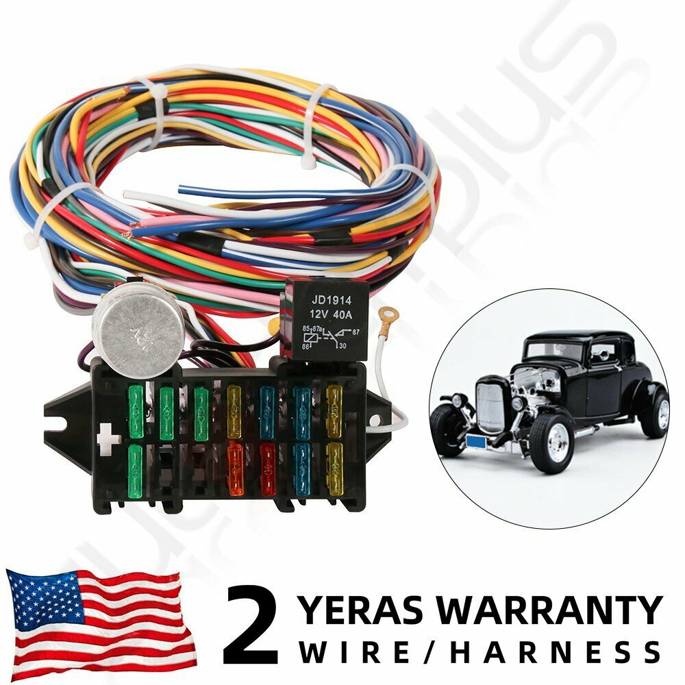 Wildly Used 12 Circuit Universal Wiring Harness Muscle Street Rod 12V