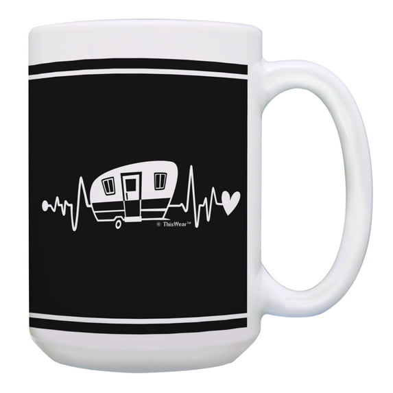 ThisWear RV Gift RV Heartbeat Camping Coffee Mug RV Accessories Gifts RV Mugs RV Housewarming Gifts 15oz Coffee Mug Black and White
