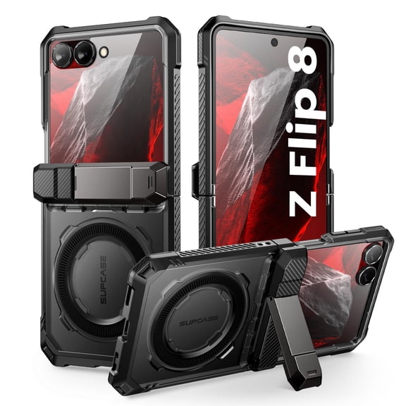 SUPCASE Unicorn Beetle Grip for Samsung Galaxy Z Flip 8 2026 Case, Support MagSafe, Hinge Protection,Full Body Military-Grade Magnetic Cover N52 magnets with Kickstand & Front Screen Protector, Black