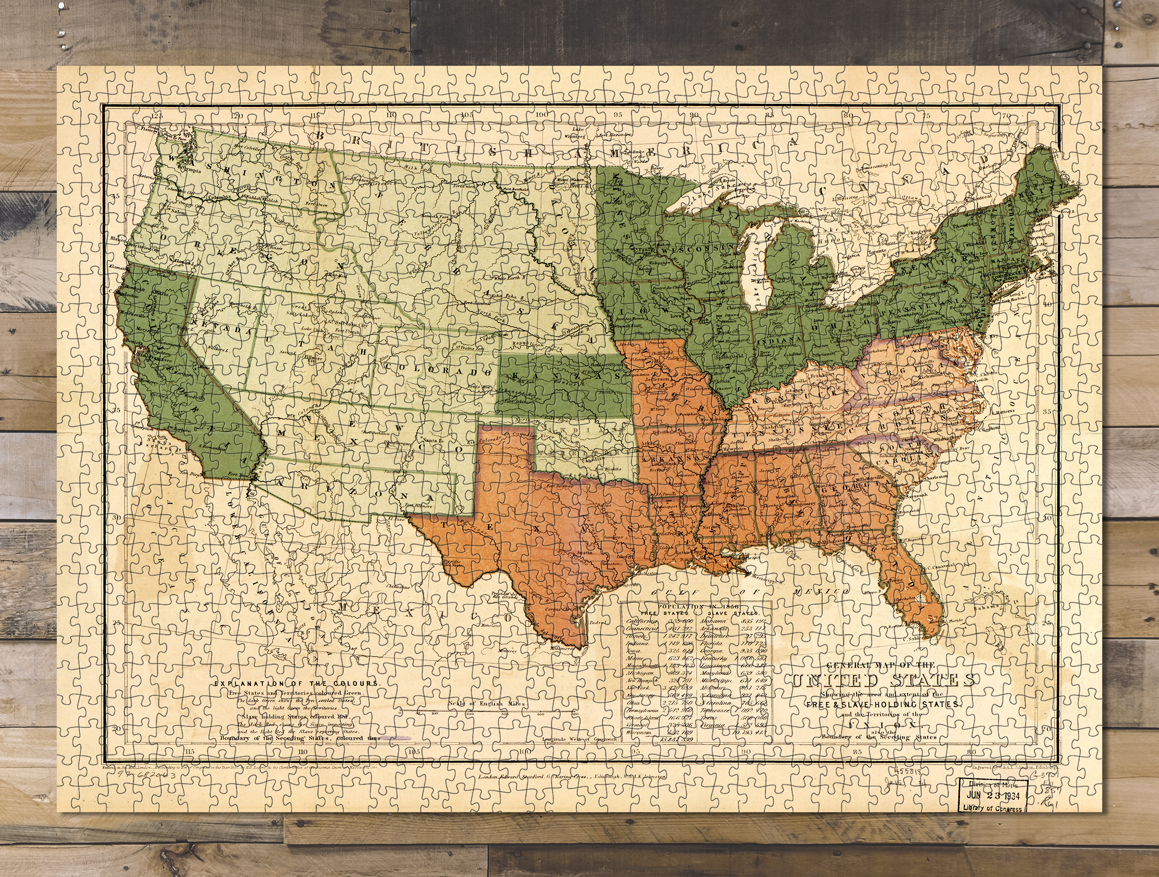 1000 piece puzzle1857 map General map of the United States, showing