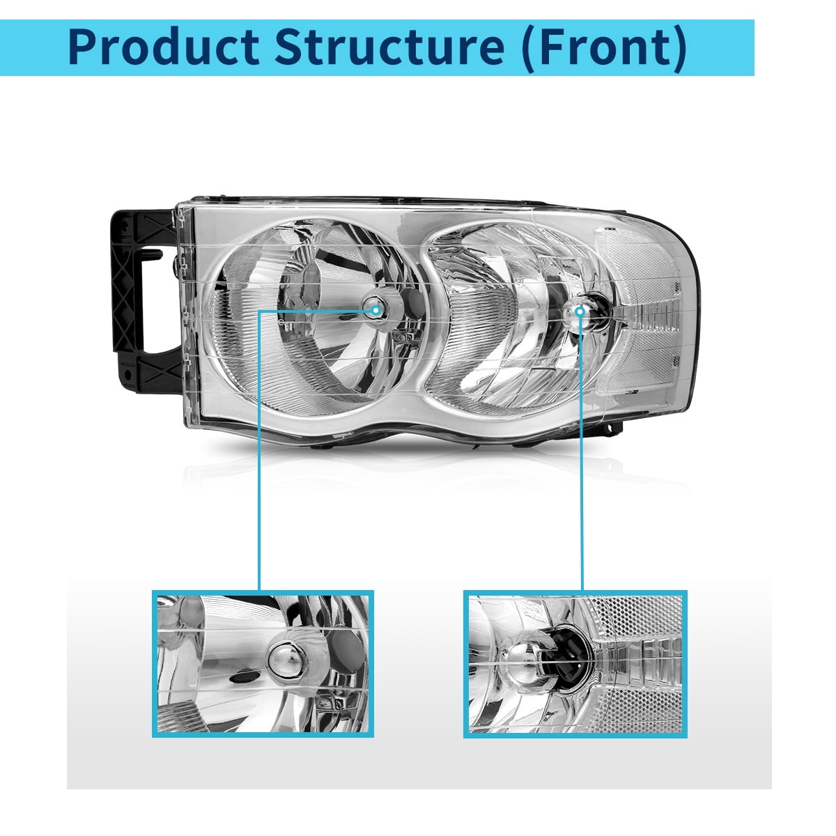 RVNI Headlights For 2002-2005 Dodge Ram 1500 2500 3500 Chrome Housing Headlamps Pair