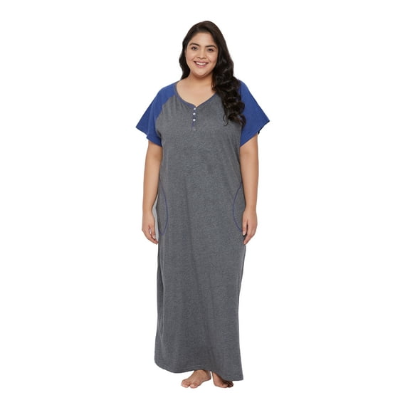 Oussum Women Nightdress Loungewear Dress Short Sleeve Long Sleepwear with Pockets