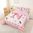 thumbnail image 2 of Catabedysis Lovely Cherry Bowtie Queen Comforter Set For Girls,Plaid Pattern Letter N Design Comforter Sets Queen,Pink Reversible,3pcs,1 Comforter and 2 Pillowcases, 2 of 7