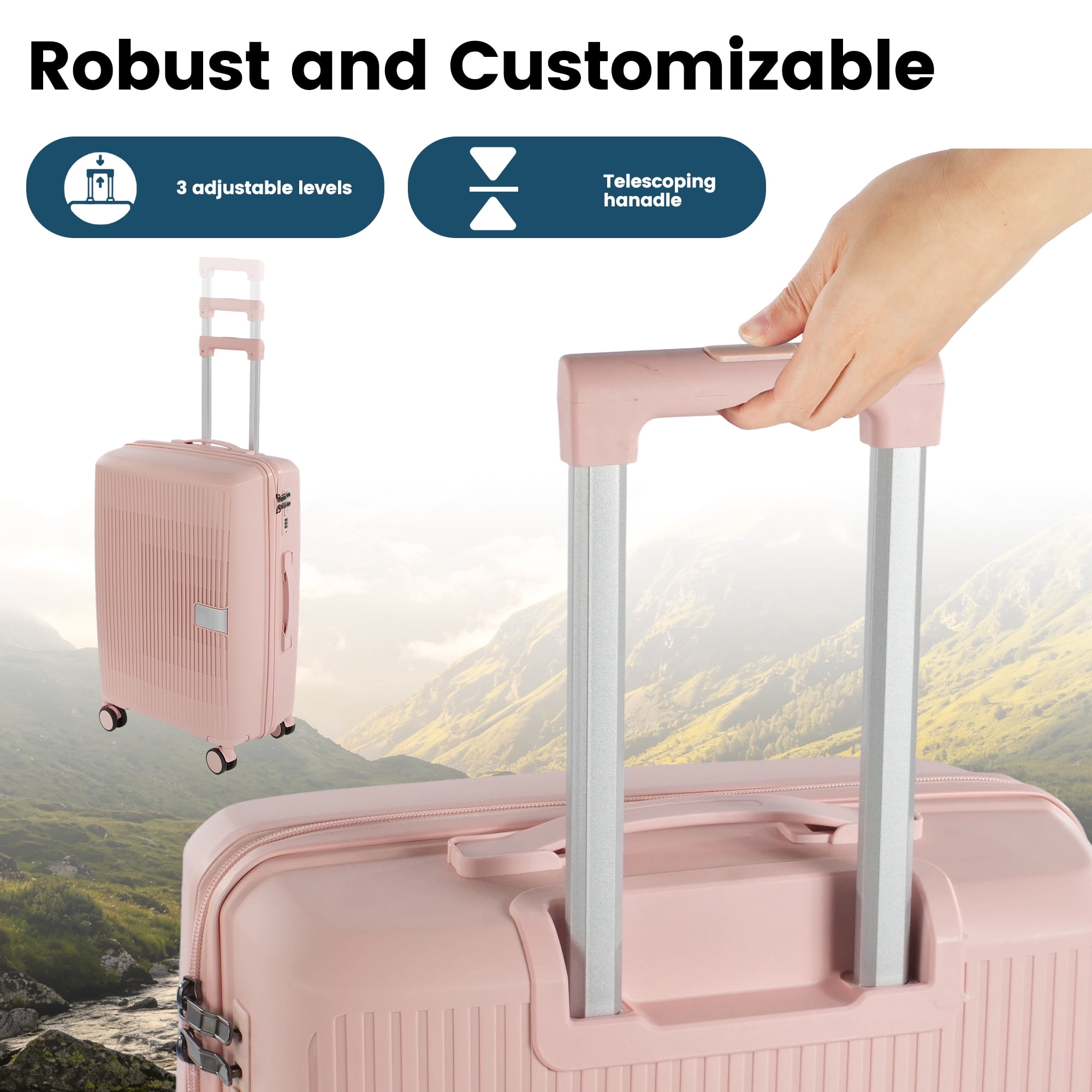 Travelhouse 3 Piece Checked Hard Shell Luggage Set Lightweight Suitcase with Lock and Spinner Wheels,Pink