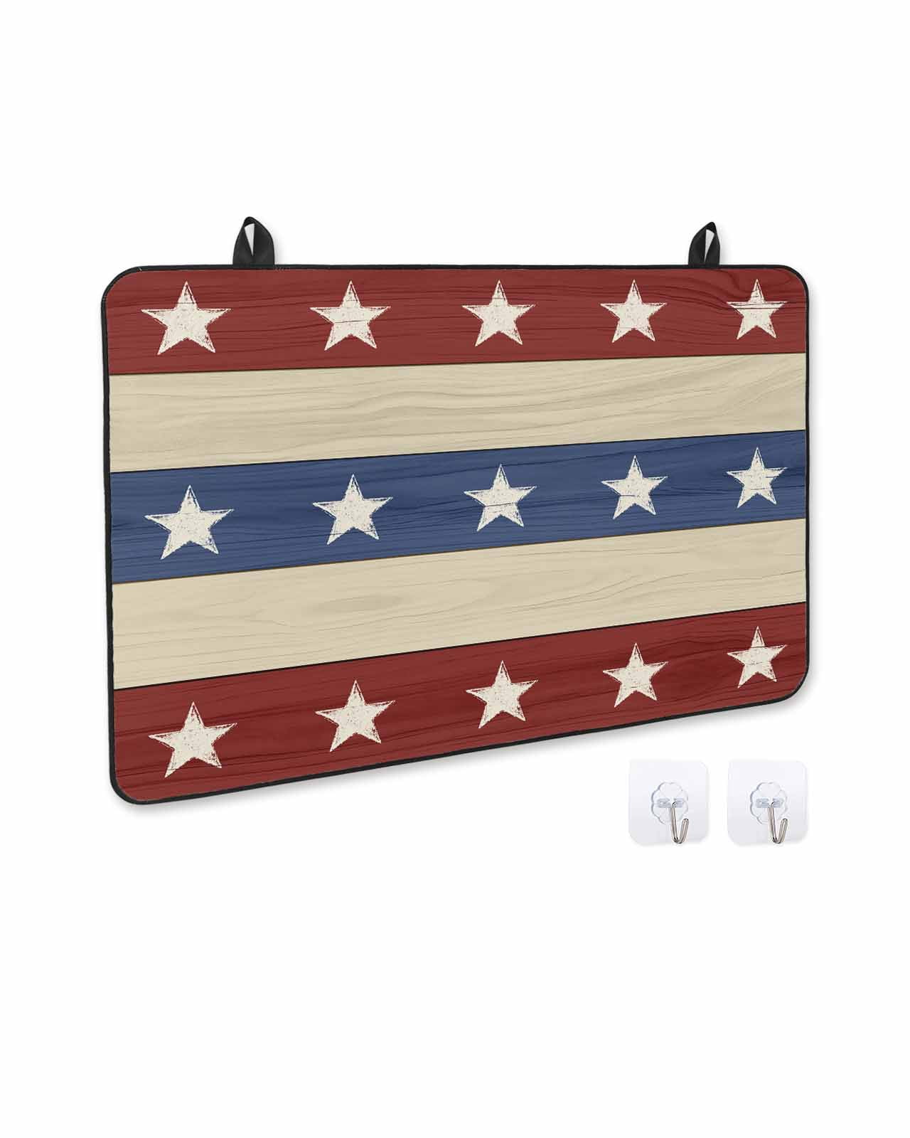 nqOlkjepod Large Induction Cooktop Protector Mat 24"x21", 4th of July Stove Top Covers for Electric Stove, Blue Red Star Striped Independence Day Stove Burner Cover Mats, Glass Top Stove Cover