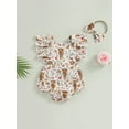 thumbnail image 2 of BemeyourBBs Western Baby Girls Summer Clothes Newborn Baby Girl Cowgirl Outfit Bubble Romper Summer Fly Sleeve Bull Print Bodysuit Bow Headband, 2 of 9