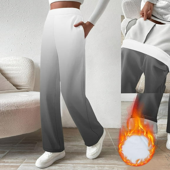 PiGOGI Fleece Lined Leggings for Women Winter High Waist Wide Leg Loose Pockets Pants Warm Comfortable Casual White XL